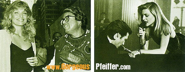 The evolution of o blonde: the undistinguished Pfeilfer on the set of Grease II in 1982 with Alan Corr, and the scorching Pfeilfer of last year's Fabulous Baker Boys.