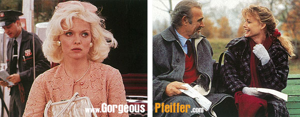 Pfeilfer in the present: as an early '60s housewife in the upcoming Love Field, and as a Russian book editor who falls for Sean Connery in The Russia House.