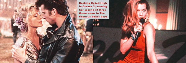 Rocking Rydell High in Grease 2; earning her second o three Oscar noms in The Fabulous Baker Boys.